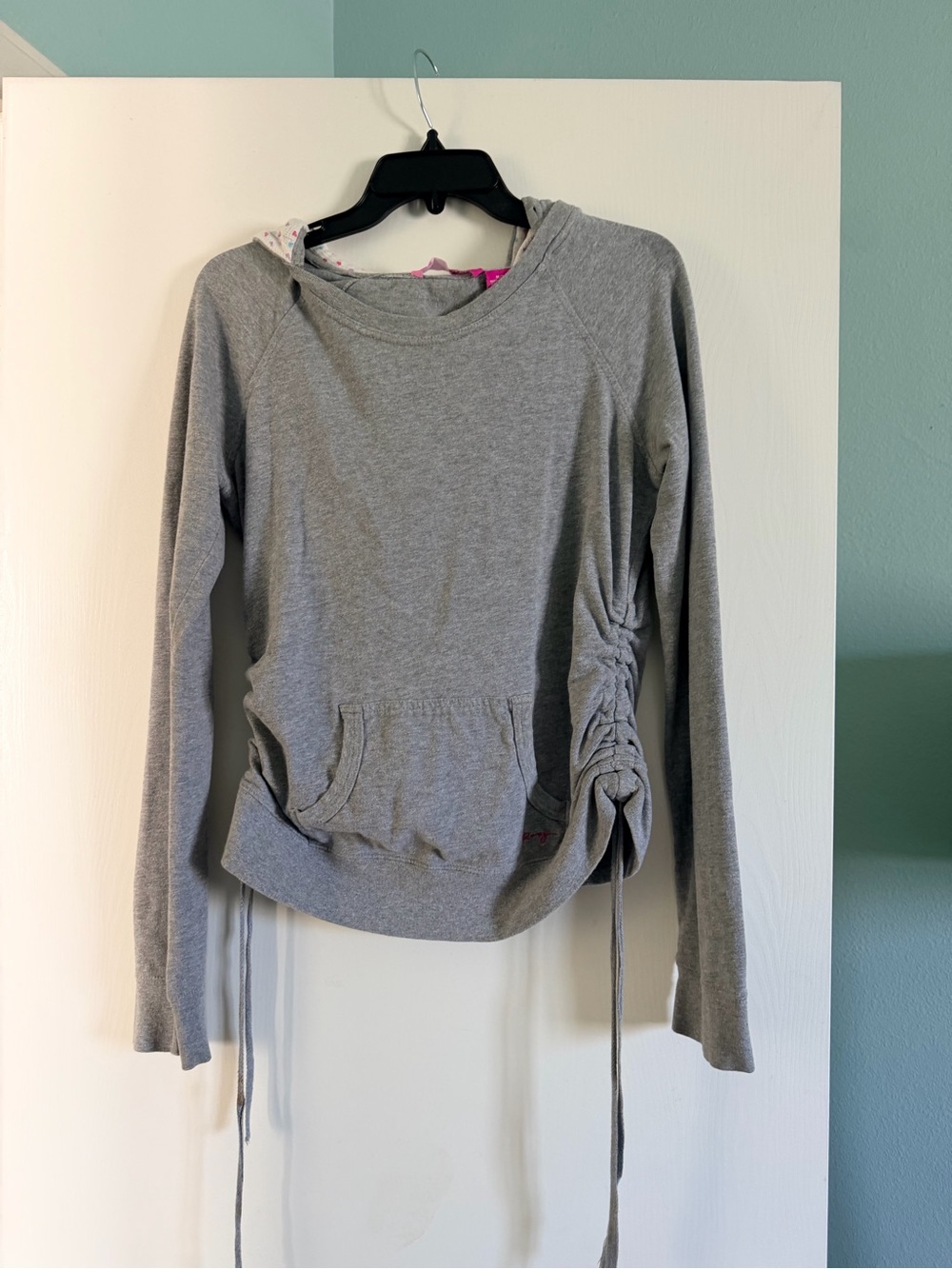 Roxy Women’s Gray Hooded Pullover Ruched Side Drawstring Cotton Jersey M